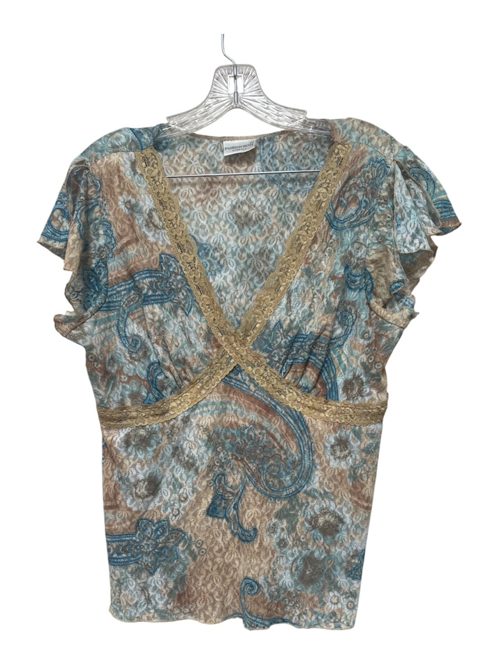 Vintage Y2K Boho Paisley Lace Flutter Sleeve Top XL 1X